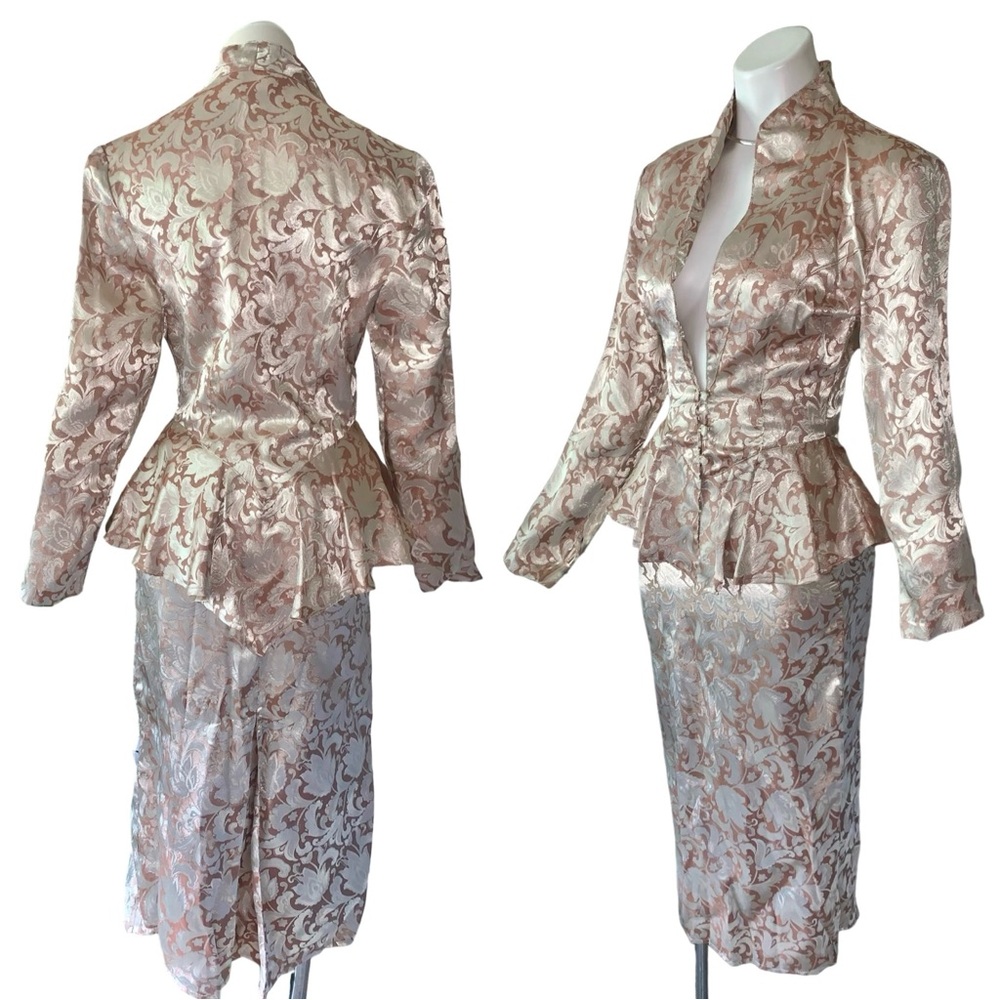 v i n t a g e :: Glam 2pcs Brocade Bombshell Pencil Skirt Peplum Blazer - Picture 3 of 16